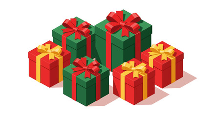 Obraz premium Isometric Christmas Birthday Present Gift Boxes Vector Set