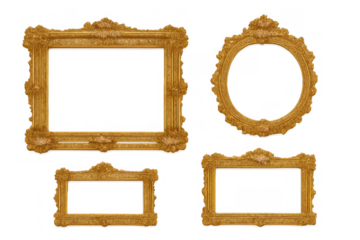 Golden vintage ornate frames set with classic baroque and rococo style elements, perfect for art and luxury concepts