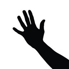 Obraz premium Black silhouette of a raised open hand with fingers spread against white background vector