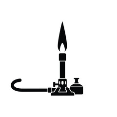 Fototapeta premium Black silhouette of a Bunsen burner with a blue flame on a white background science laboratory