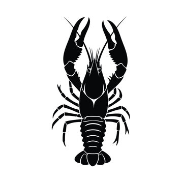 Black silhouette of a crawfish with raised claws on a white background crayfish lobster