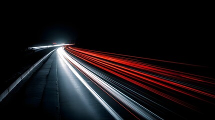 Nighttime Highway Traffic - Long Exposure Captures Car Light Trails.
