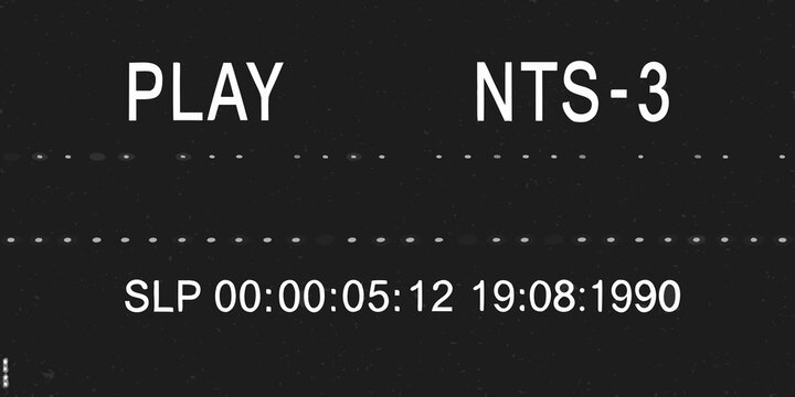 Vintage television screen displaying play nts 3 and timecode information