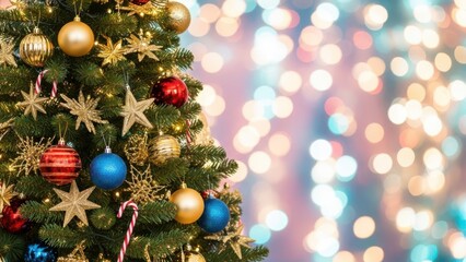 Obraz premium Christmas tree with ornaments isolated on white background