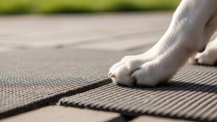Close-up of dog paw on textured surface outdoors for National Train Your Dog Month