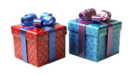 Obraz premium Two colorful wrapped presents with ribbons on a black background