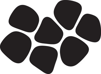 Seven abstract black irregular shapes arranged in a circular pattern on white background