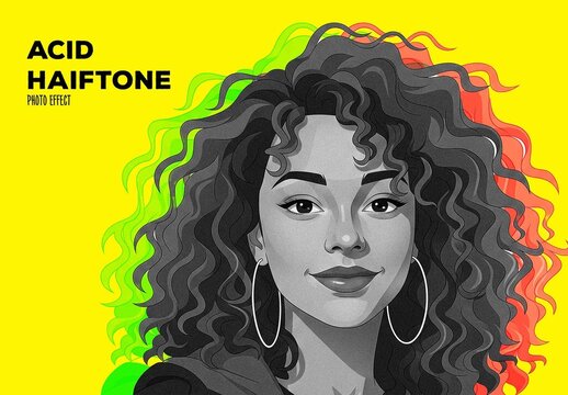 Colorful Acid Halftone Photo Effect with Pop Art Vector Stylized