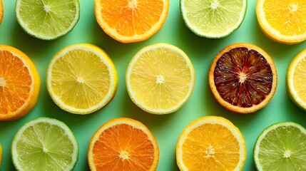 Fototapeta premium Vibrant Citrus Medley - A Colorful Array of Fresh Fruit Slices.