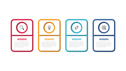 Process business infographic thin line with square template design with icons and 4 options or steps.