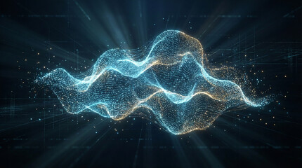 Vibrant digital wave of light and energy in dark space