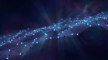 Futuristic network connections glowing in dark space with radiant beams