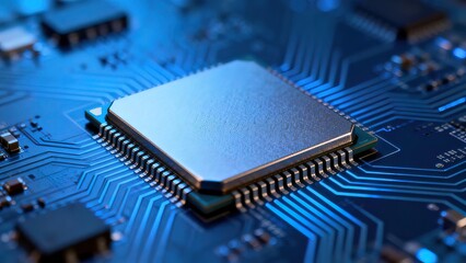 Closeup of a computer chip on a circuit board