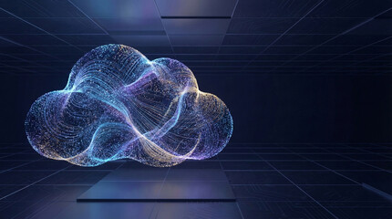 Glowing blue cloud with swirling lines on dark background