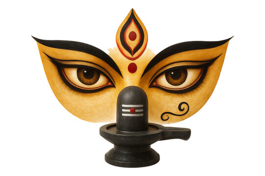 Powerful Hindu Goddess Durga Vision with Spiritual Lingam Isolated on a Transparent Background