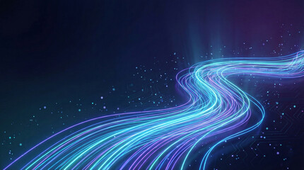 Vibrant neon light trails swirling in dark space with stars