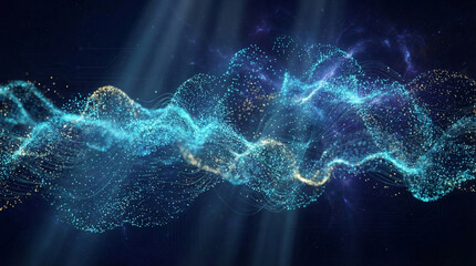 Vibrant blue and gold digital wave pattern in dark space