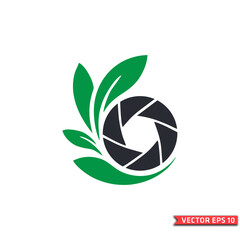Green Photography Lens and Leaf Logo - Vector EPS10