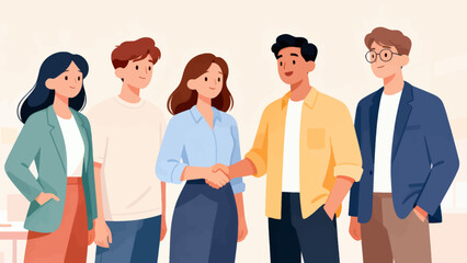 Obraz premium A group of people are shaking hands in a business setting. Scene is professional and friendly