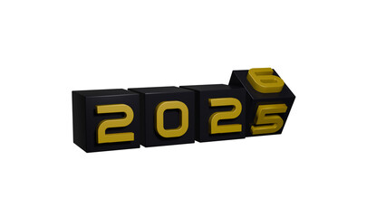 2025 to 2026 year change 3d illustration on transparent background, new year concept, new year greetings, black and golden color