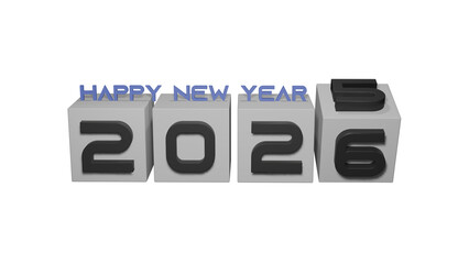 2025 to 2026 year change 3d illustration on transparent background, new year concept, new year greetings, black and white color  