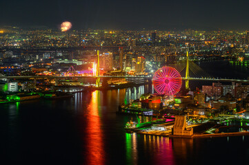 南港から見た花火大会の日の大阪の夜景