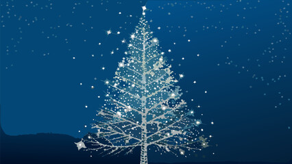 Magical Christmas tree shining brightly in night sky
