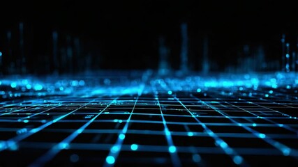 A mesmerizing digital landscape featuring a glowing grid in shades of blue. This abstract image represents virtual connections, data flow, and the essence of futuristic technology. - Powered by Adobe