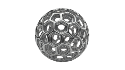 Abstract Metallic Sphere with Hexagonal Pattern on White Background