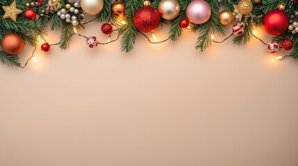 lively merry christmas christmas decorations flat lay with copy space stock photo background ready for text or design overlay