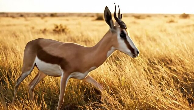 Springbok Grazing in Golden Grassland - A Wildlife Portrait.