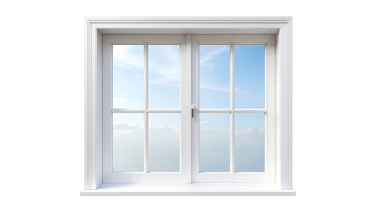 Single Classic White Wooden Window Frame with Four Glass Panes, Home Architecture Element, Isolated on Transparent Background PNG