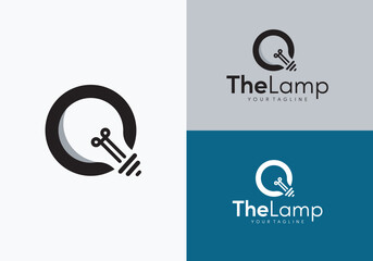 Creative Lamp Logo Vector Illustration Negative Space Style Logo