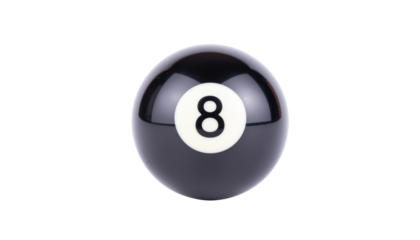 Single Glossy Black Billiard Eight Ball, Classic Pool Game Object, Isolated on Transparent Background PNG