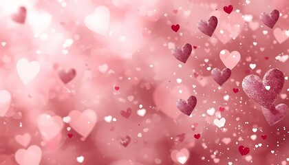 Romantic hearts background with floating glitter and bokeh for valentine's day celebration
