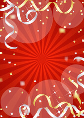 金銀のテープが飛ぶキラキラした縦向き背景イラスト

