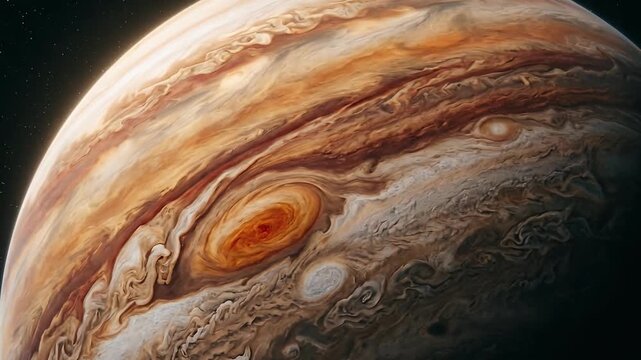 An immersive close-up view of a magnificent gas giant, showcasing its vibrant and tumultuous atmosphere against the endless expanse of a starry cosmos. The colossal celestial body displays striking ba