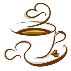 Coffee Cup with Heart Shape &ndash; Elegant Cafe Logo PNG Transparent background.