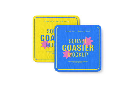 Realistic Square Coaster Mockup