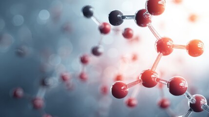 Abstract 3D illustration of a molecular structure on a blurred blue background, concept of biotechnology and science