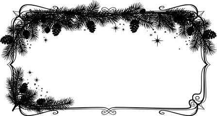 Black silhouette Christmas frame set with pine branch decoration vector illustration for holiday design and winter greeting cards