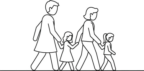 family walking together hand in hand outdoors