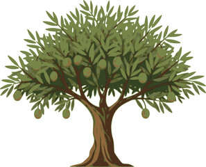 Olive trees with branches and leaves for design of packaging, label, logotype or banner. Natural organic stylized olive icon, premium quality sign. Vector illustration