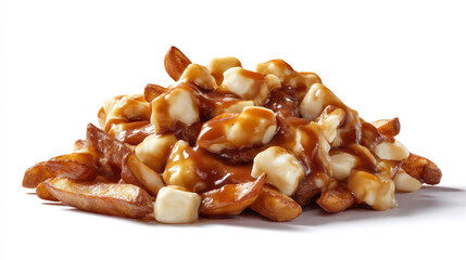 Classic Canadian Poutine with Fries, Gravy and Cheese Curds on White