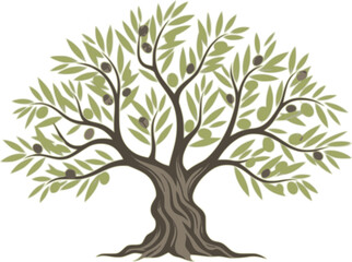 Olive trees with branches and leaves for design of packaging, label, logotype or banner. Natural organic stylized olive icon, premium quality sign. Vector illustration