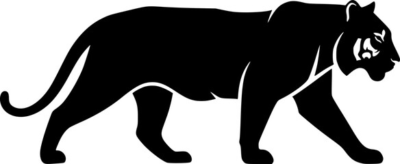 Simple Design of Silhouette vector of Tiger Walking Vector