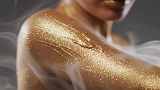 Golden Glamour - A Mesmerizing Body Art Display with Smoke.