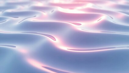 Abstract surface with soft undulating waves in cool blues and purples reflecting warm pink and orange light