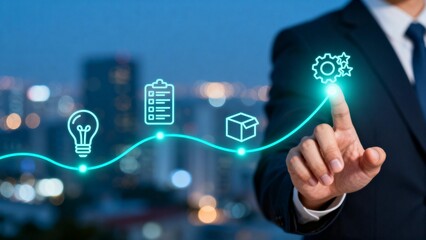 Businessman interacting with digital icons