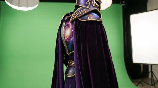 Ornate Blue and Gold Royal Knight Armor Costume with Purple Cape